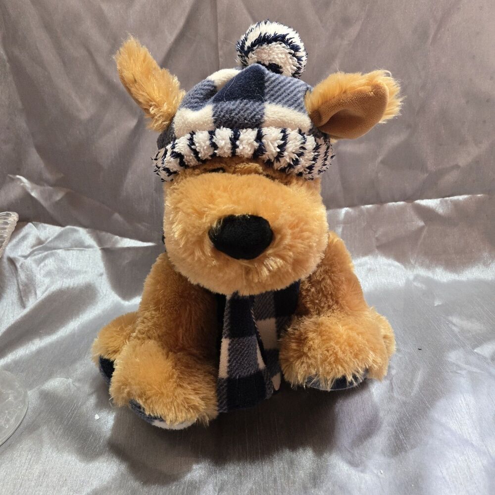 Gentle Treasure Puppy Dog Plush 13" Brown Stuffed Animal Drew Scarf Hat